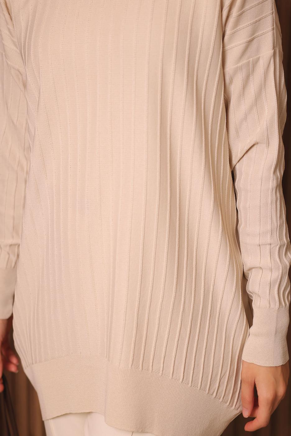 Tesettür giyim BEJ TRİKO TUNİK T 0007