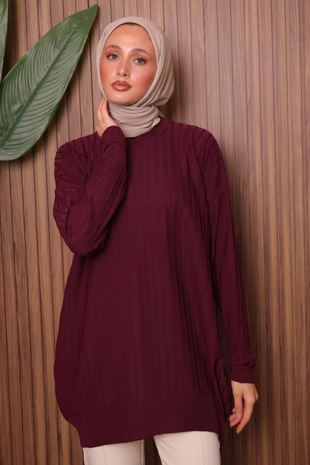 Vêtements hijab ROUGE BORDEAUX TUNIQUE EN MAILLE T 0007 - TRENDTESETTÜR