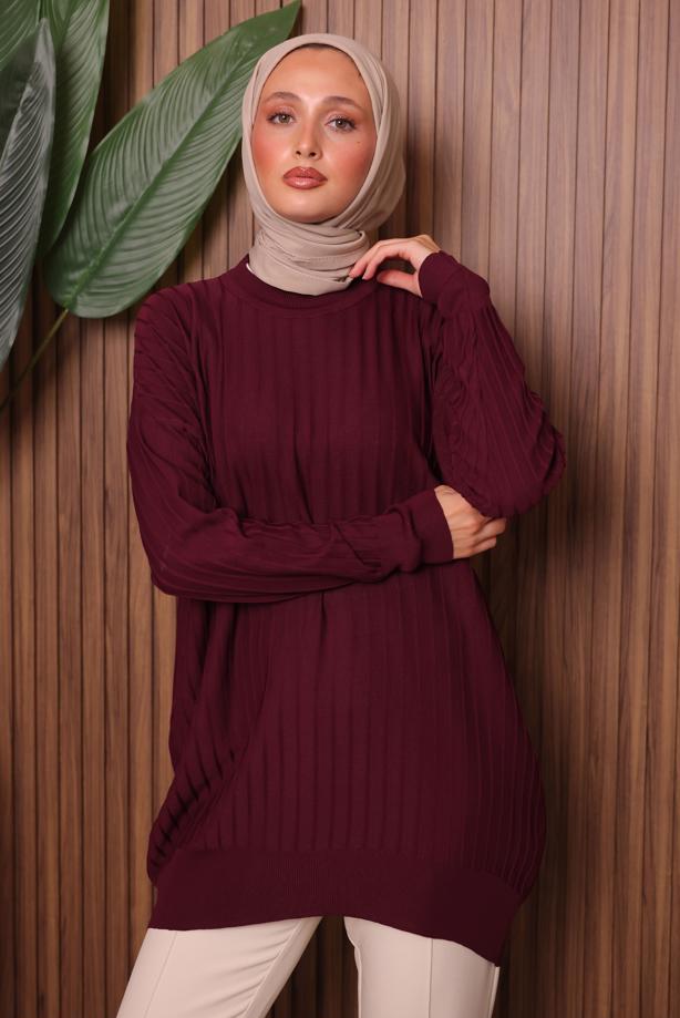 Vêtements hijab ROUGE BORDEAUX TUNIQUE EN MAILLE T 0007 - TRENDTESETTÜR