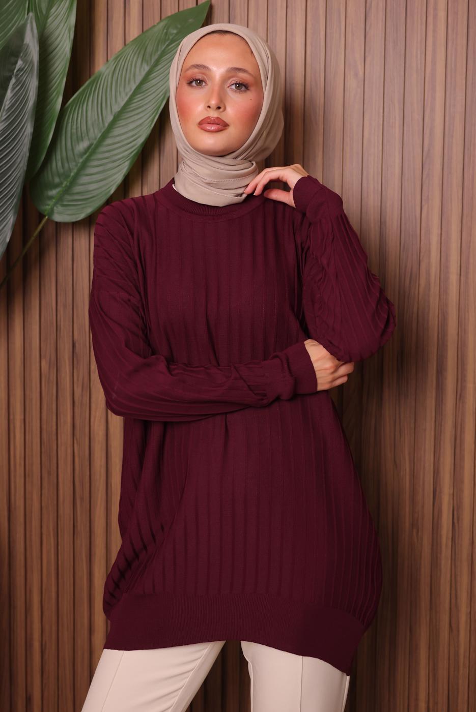 Vêtements hijab ROUGE BORDEAUX TUNIQUE EN MAILLE T 0007