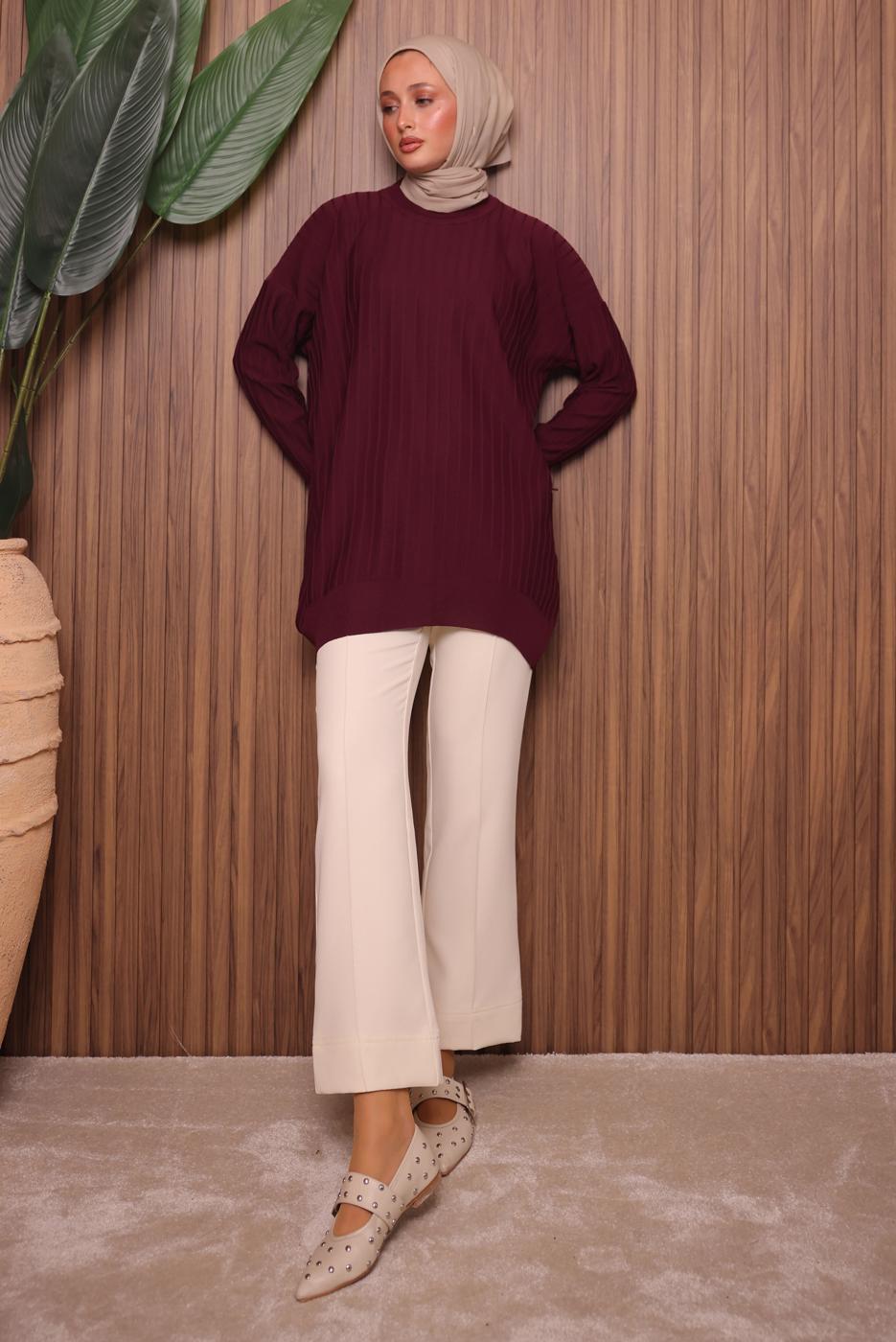 Vêtements hijab ROUGE BORDEAUX TUNIQUE EN MAILLE T 0007