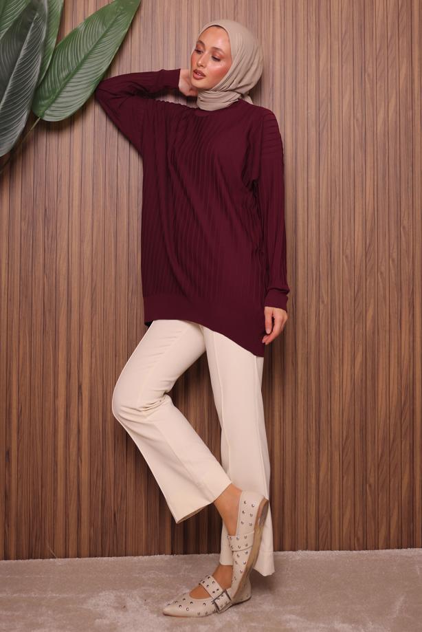 Vêtements hijab ROUGE BORDEAUX TUNIQUE EN MAILLE T 0007 - TRENDTESETTÜR