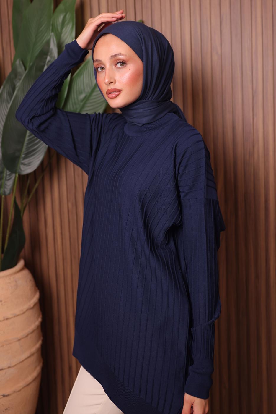 Tesettür giyim LACİVERT TRİKO TUNİK T 0007