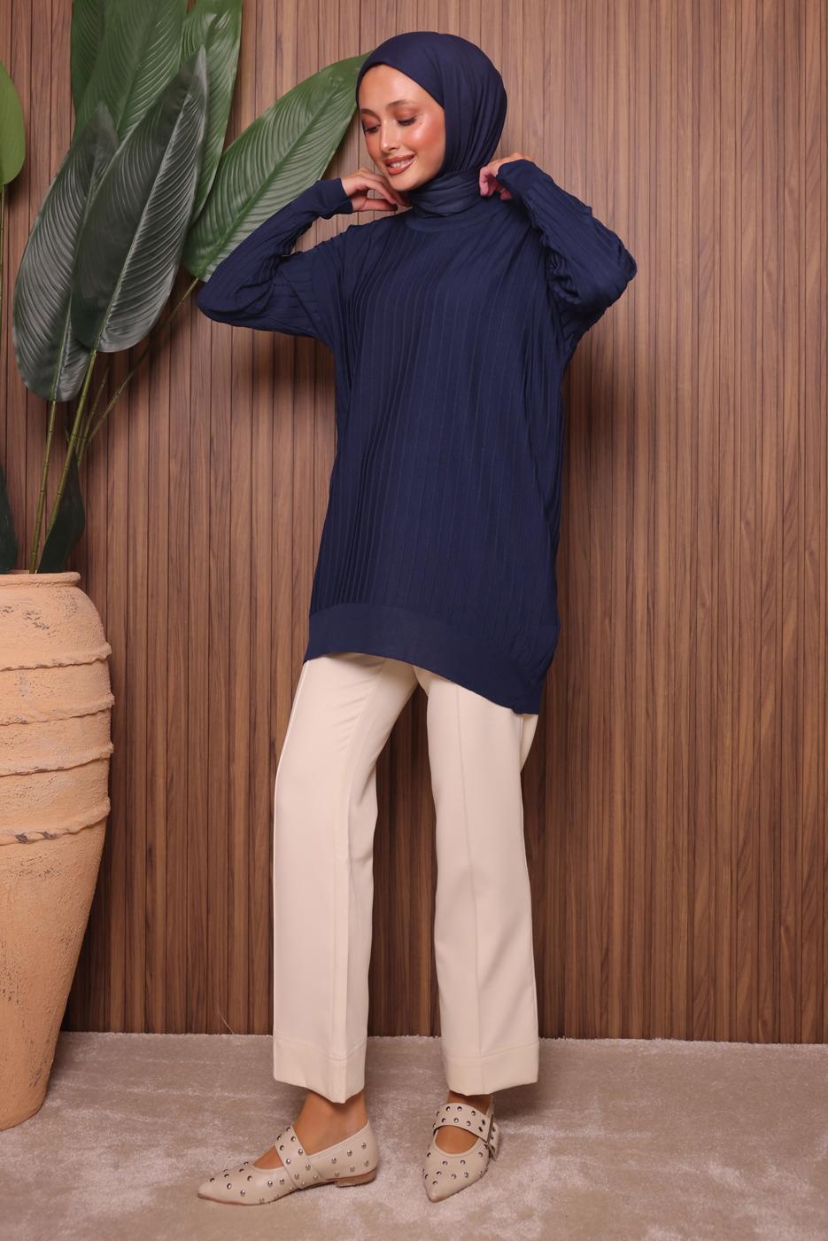 Tesettür giyim LACİVERT TRİKO TUNİK T 0007