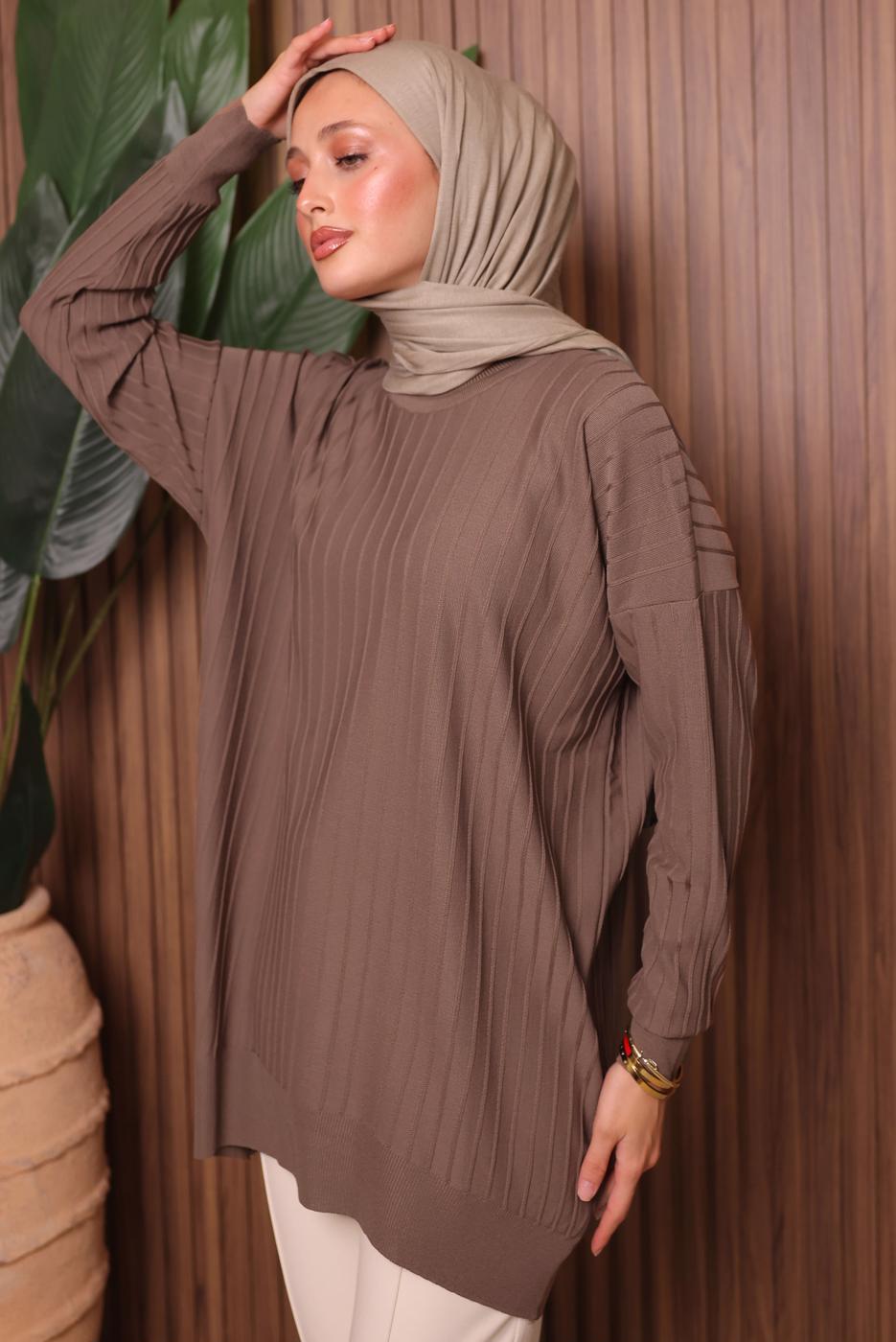 Tesettür giyim VİZON TRİKO TUNİK T 0007