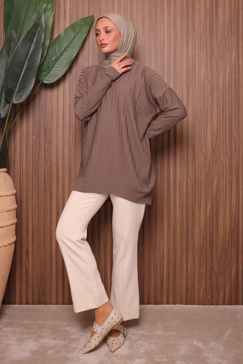 Tesettür giyim VİZON TRİKO TUNİK T 0007