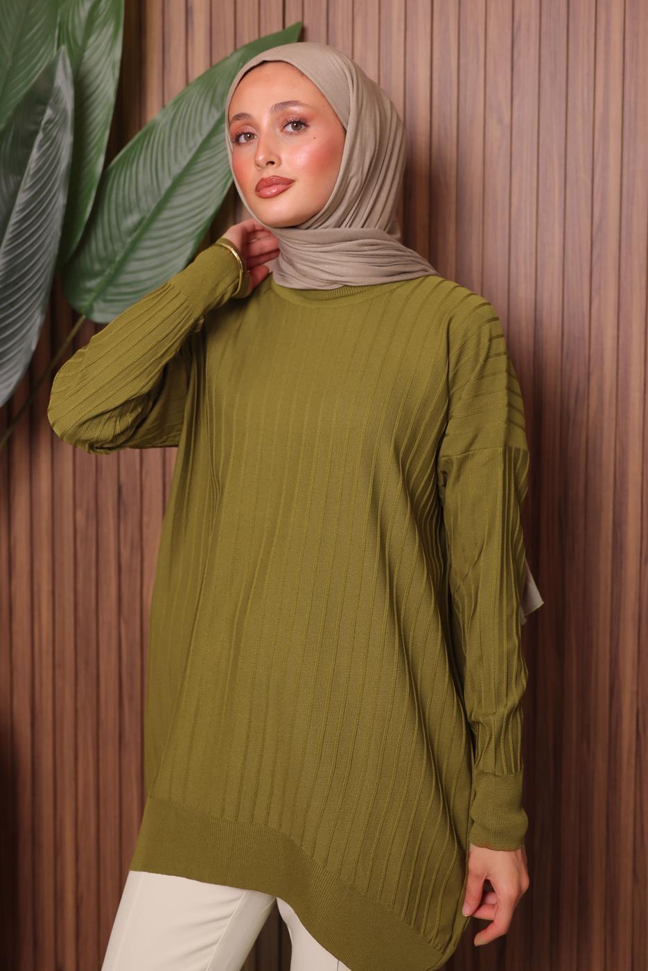 Tesettür giyim YEŞİL TRİKO TUNİK T 0007