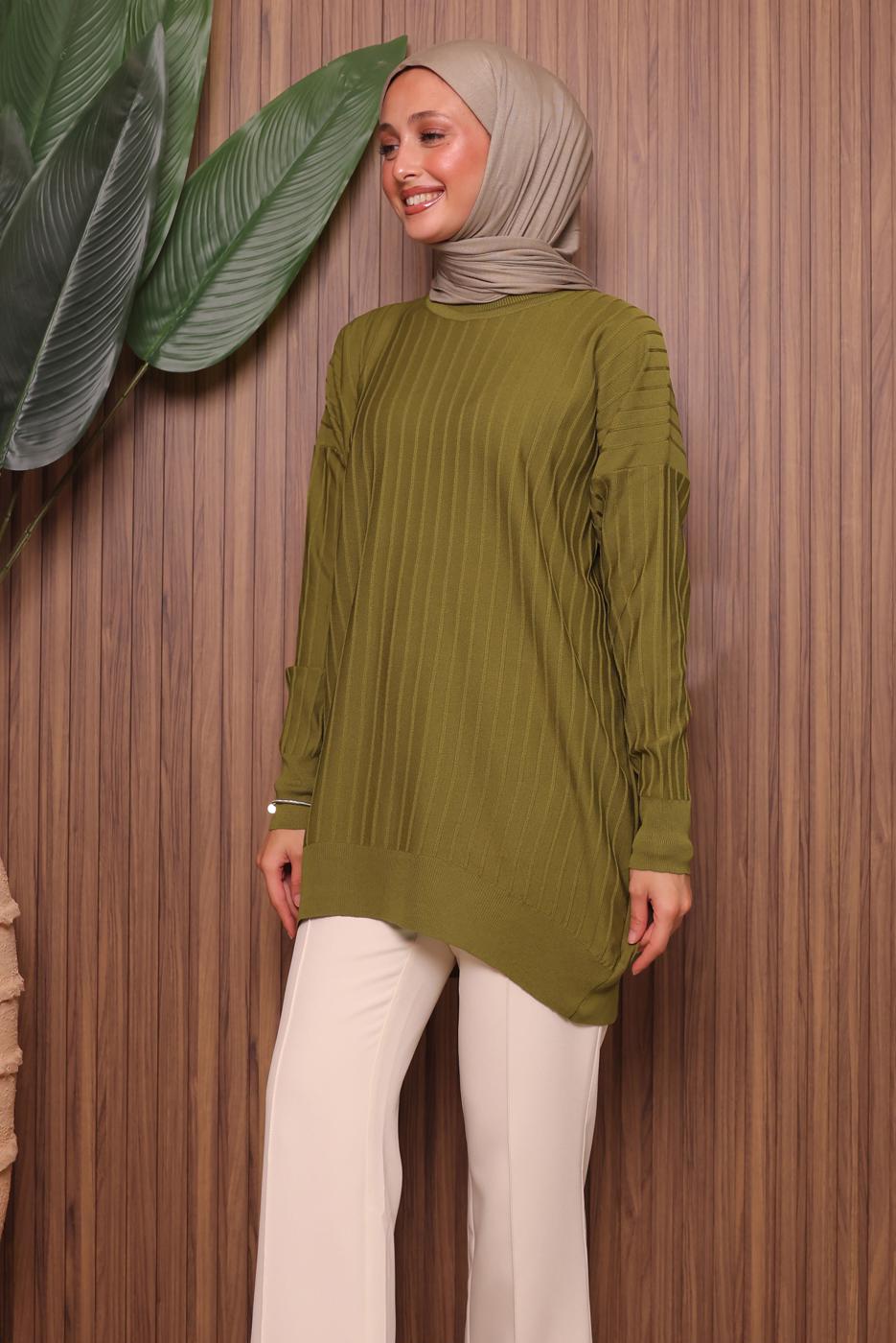 Tesettür giyim YEŞİL TRİKO TUNİK T 0007