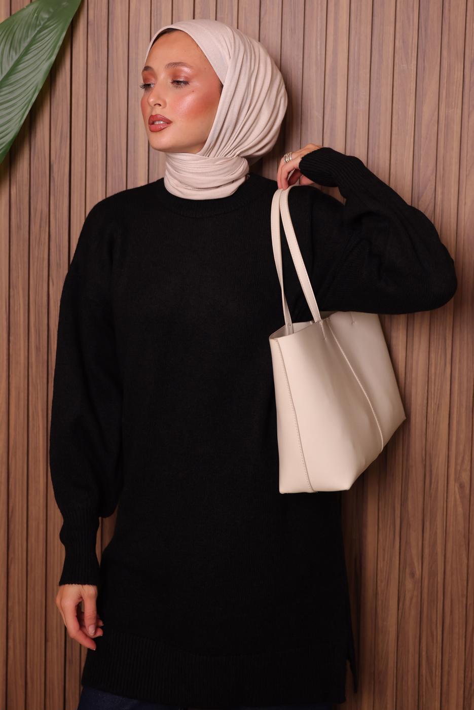 Tesettür giyim SİYAH TRİKO TUNİK T 0107