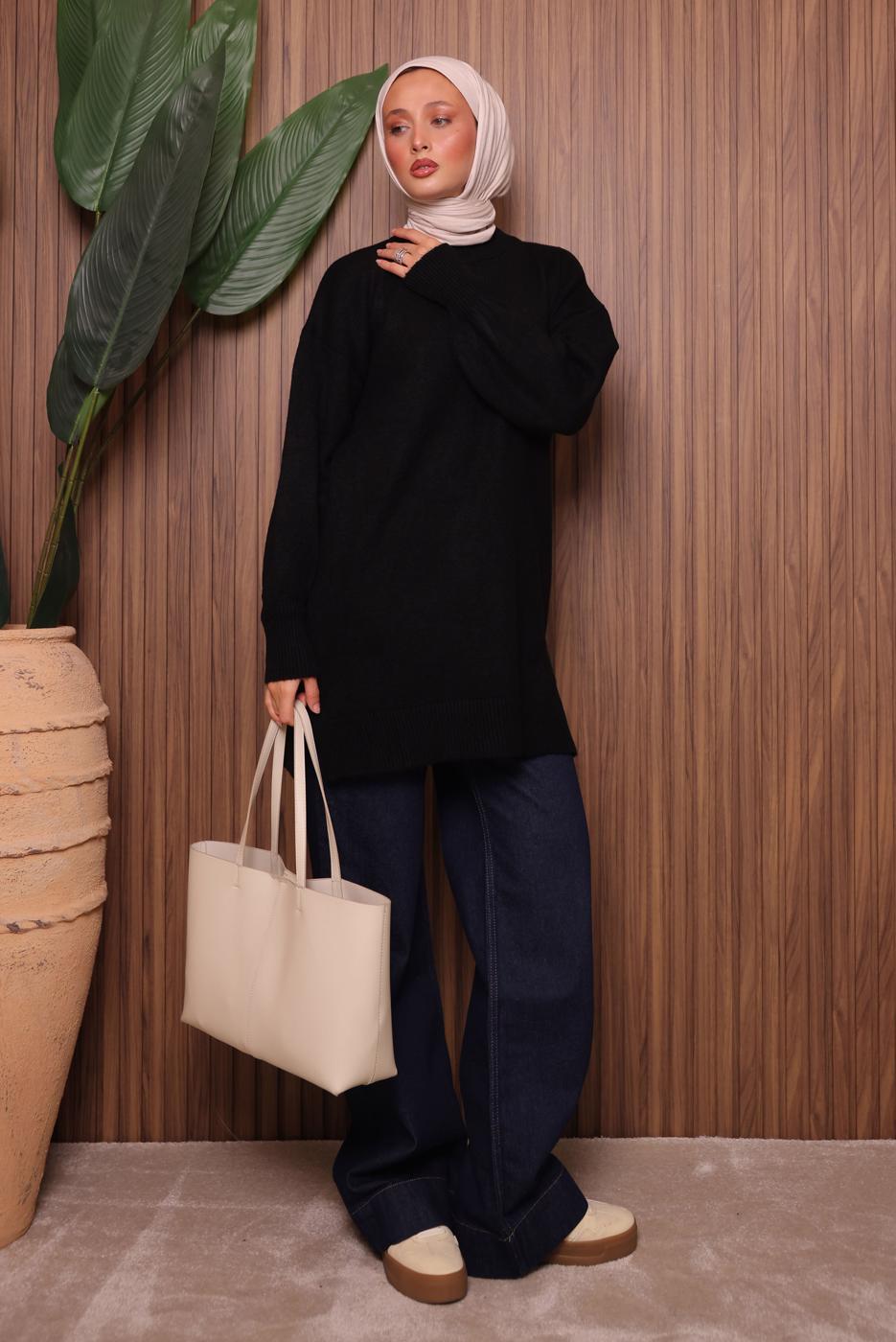 Tesettür giyim SİYAH TRİKO TUNİK T 0107