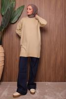 Tesettür giyim BEJ TRİKO TUNİK T 0107
