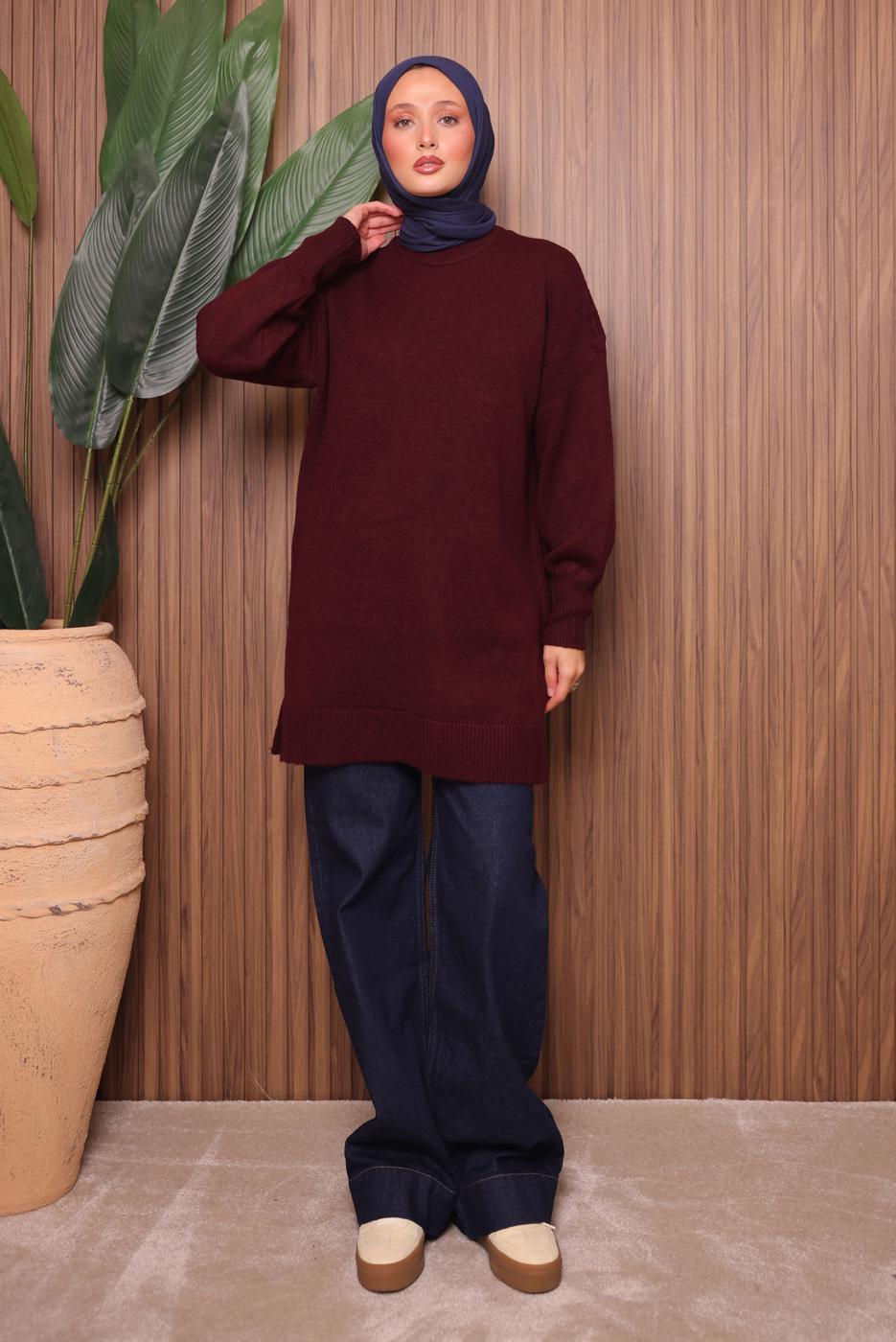 Tesettür giyim BORDO TRİKO TUNİK T 0107