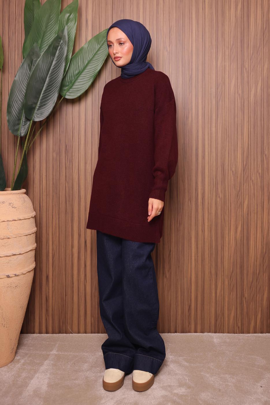 Tesettür giyim BORDO TRİKO TUNİK T 0107