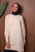Tesettür giyim EKRU TRİKO TUNİK T 0107