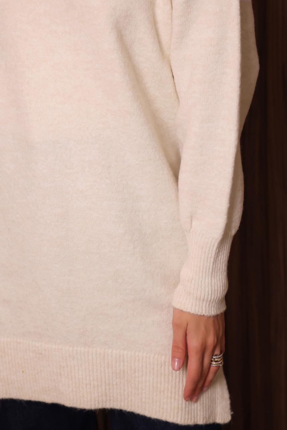 Tesettür giyim EKRU TRİKO TUNİK T 0107