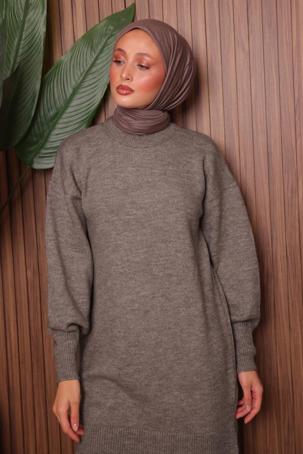 Vêtements hijab BRUN TUNIQUE EN MAILLE T 0107 - TRENDTESETTÜR