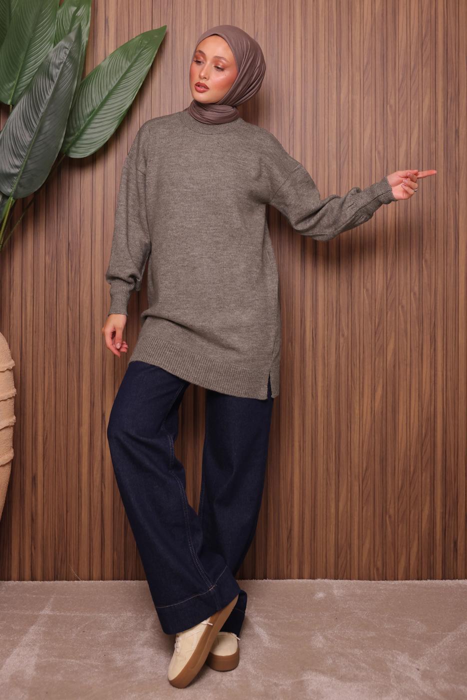 Vêtements hijab BRUN TUNIQUE EN MAILLE T 0107