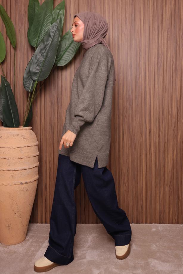 Vêtements hijab BRUN TUNIQUE EN MAILLE T 0107 - TRENDTESETTÜR