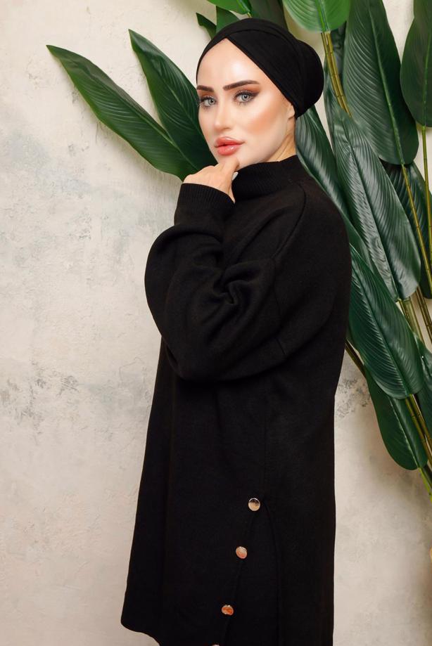 Tesettür giyim SİYAH T 0108-1 NSS TRİKO TUNİK - TRENDTESETTÜR