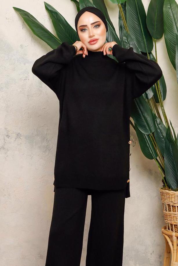 Tesettür giyim SİYAH T 0108-1 NSS TRİKO TUNİK - TRENDTESETTÜR