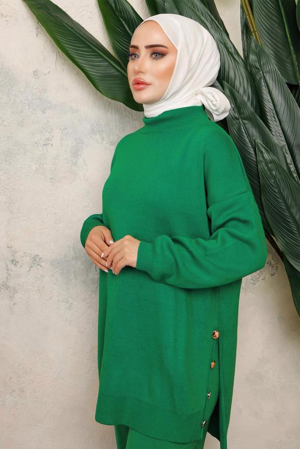 Tesettür giyim YEŞİL T 0108-1 NSS TRİKO TUNİK - TRENDTESETTÜR
