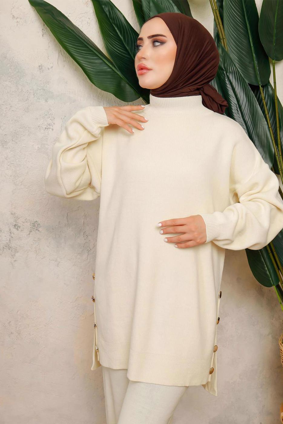 Tesettür giyim EKRU TRİKO TUNİK T 0108-1