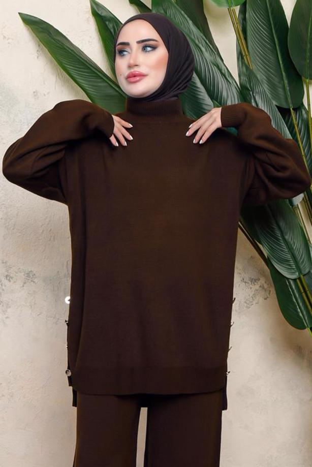 Tesettür giyim KAHVE T 0108-1 NSS TRİKO TUNİK - TRENDTESETTÜR