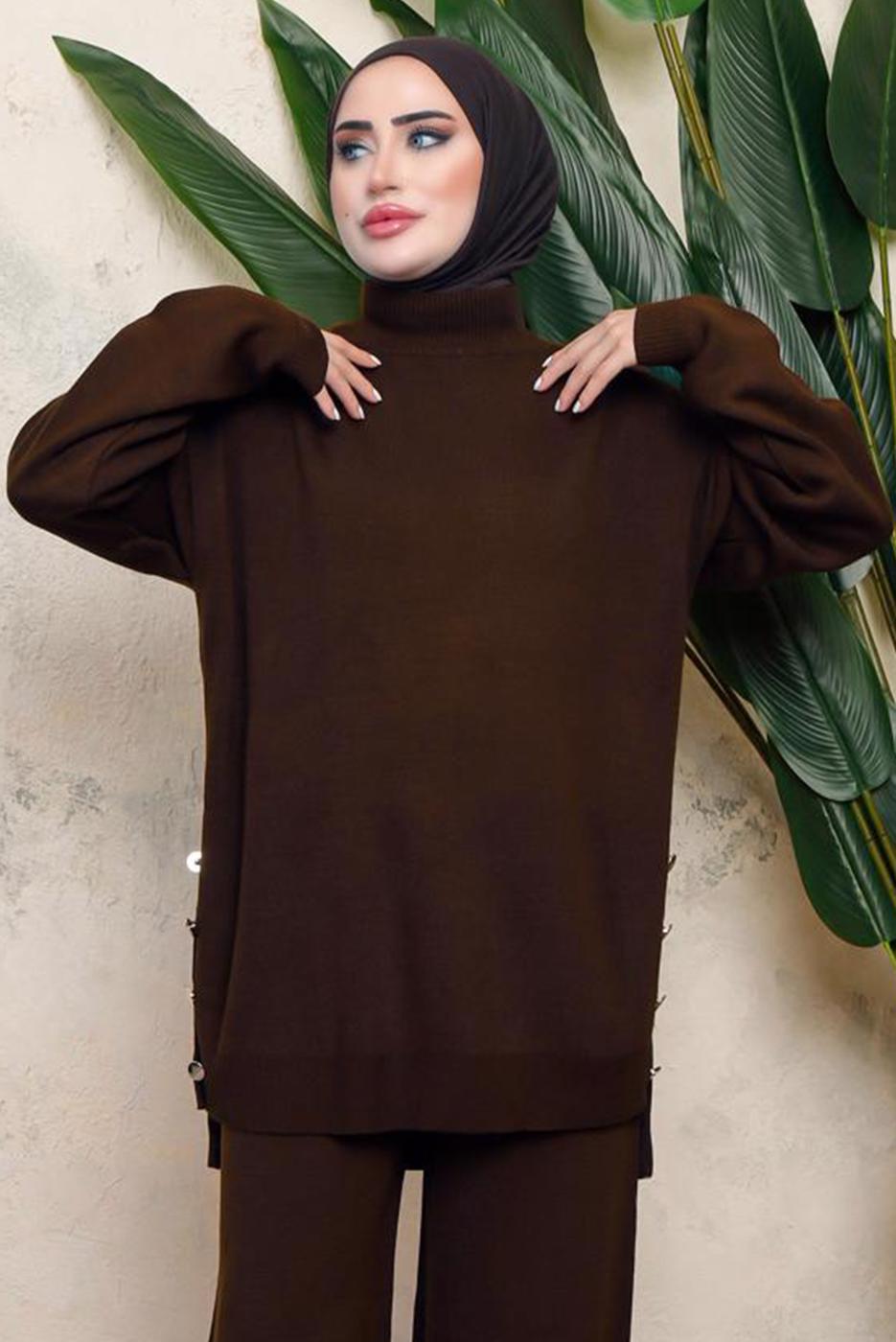 Tesettür giyim KAHVE TRİKO TUNİK T 0108-1