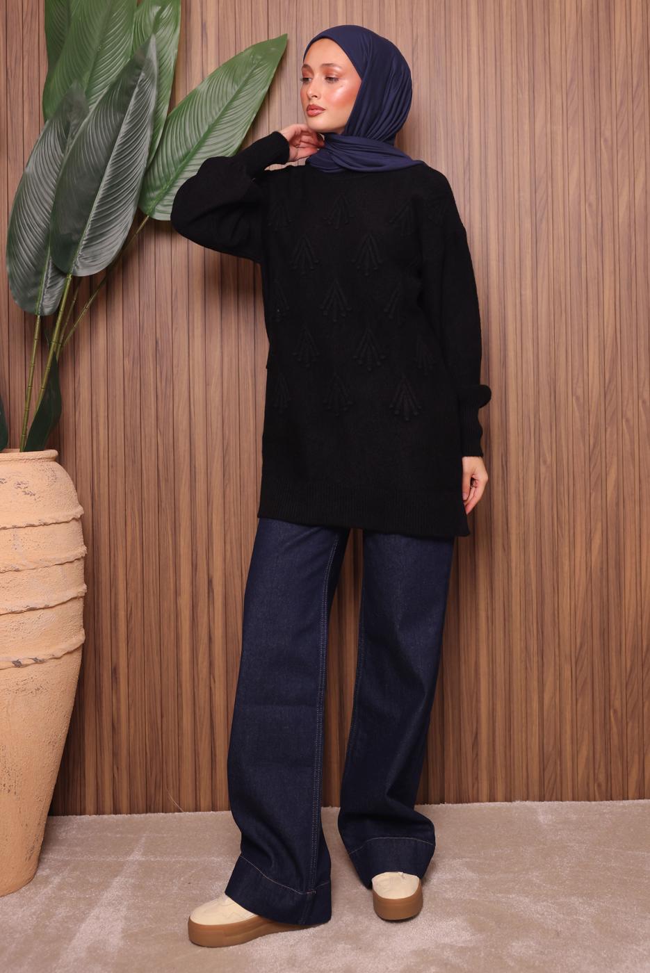 Tesettür giyim SİYAH TRİKO TUNİK T 0207