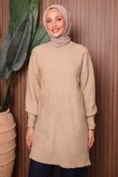 Tesettür giyim BEJ TRİKO TUNİK T 0207