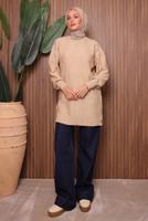 Tesettür giyim BEJ TRİKO TUNİK T 0207