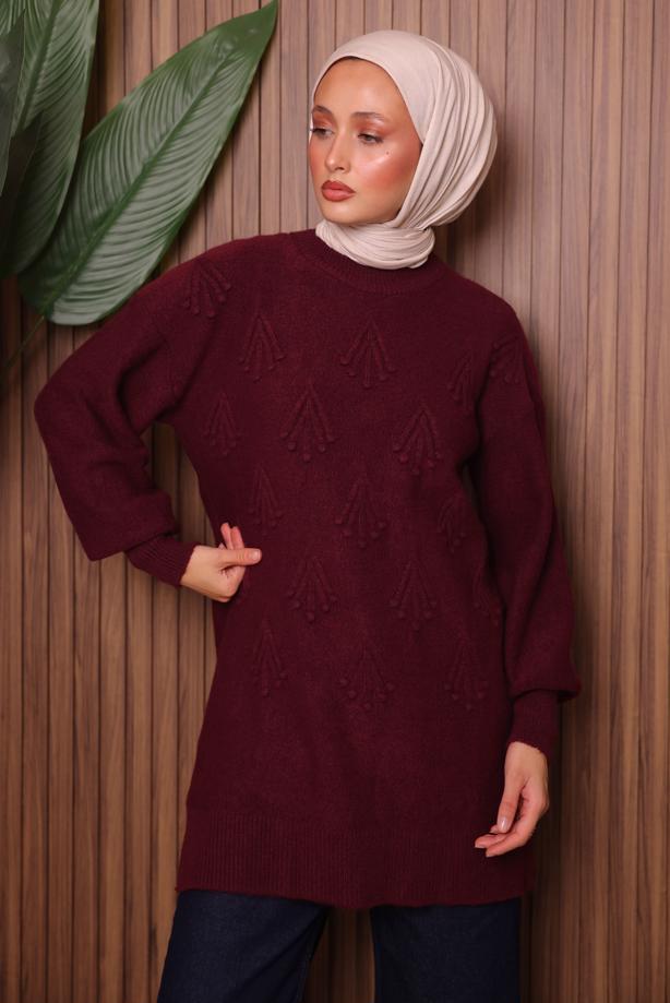 Hijab clothing CLARET RED KNITWEAR TUNIC T 0207 - TRENDTESETTÜR