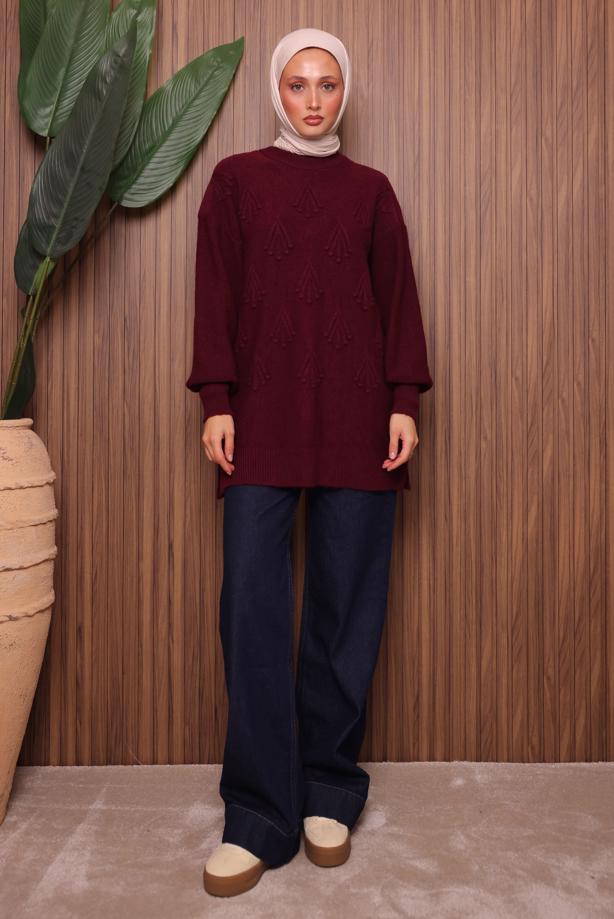 Hijab clothing CLARET RED KNITWEAR TUNIC T 0207 - TRENDTESETTÜR