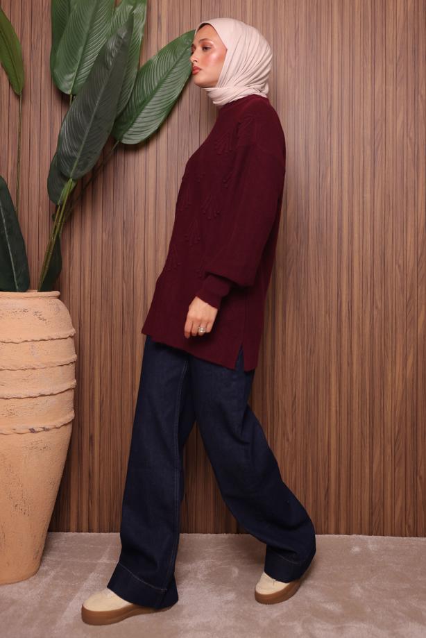 Hijab clothing CLARET RED KNITWEAR TUNIC T 0207 - TRENDTESETTÜR