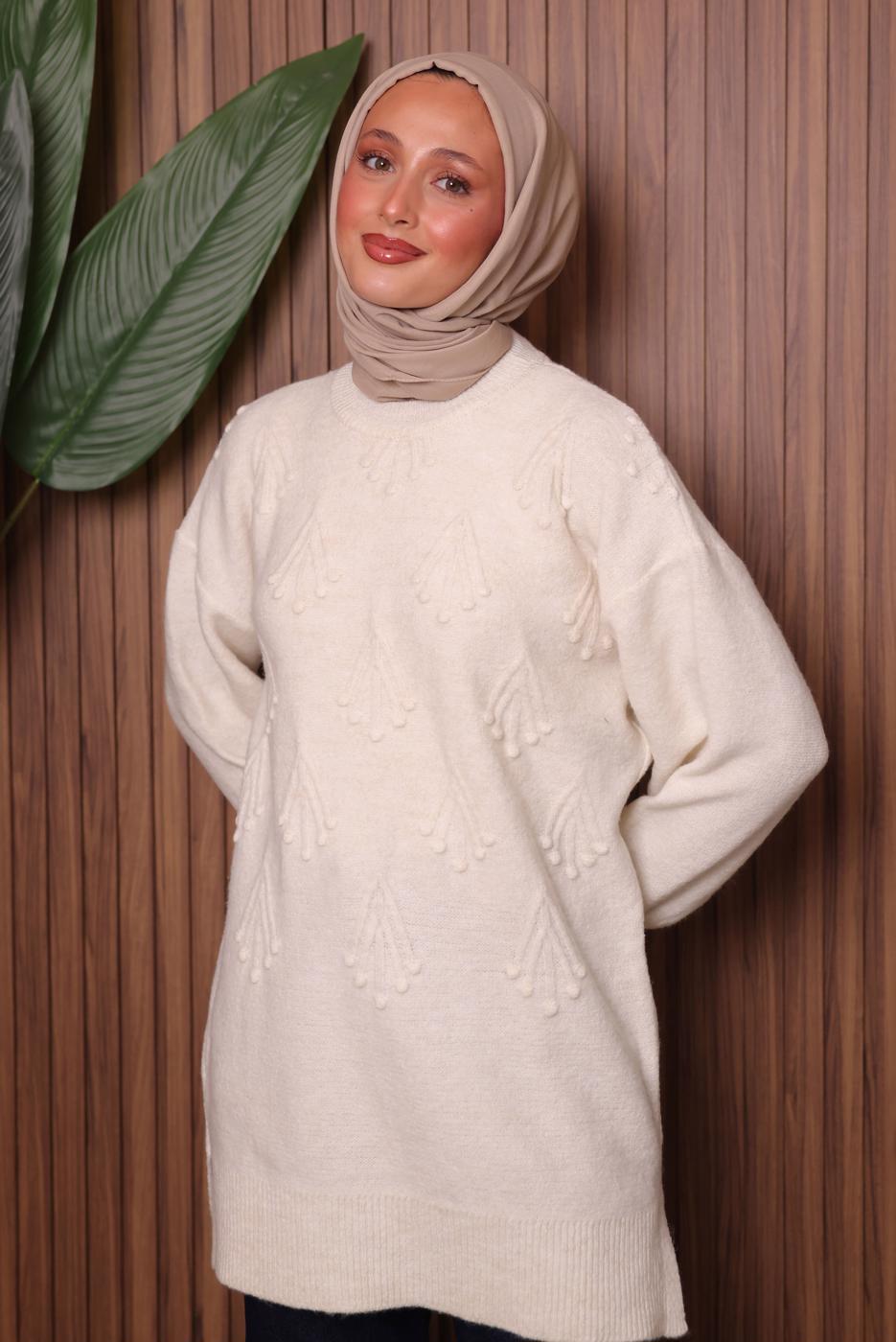 Tesettür giyim EKRU TRİKO TUNİK T 0207