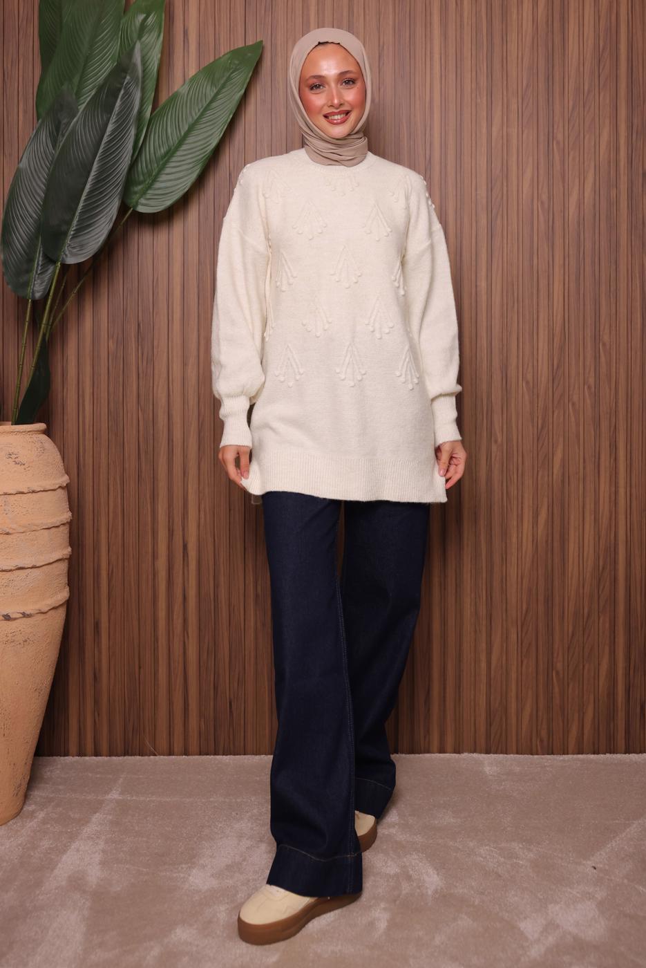 Tesettür giyim EKRU TRİKO TUNİK T 0207