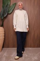 Tesettür giyim EKRU TRİKO TUNİK T 0207