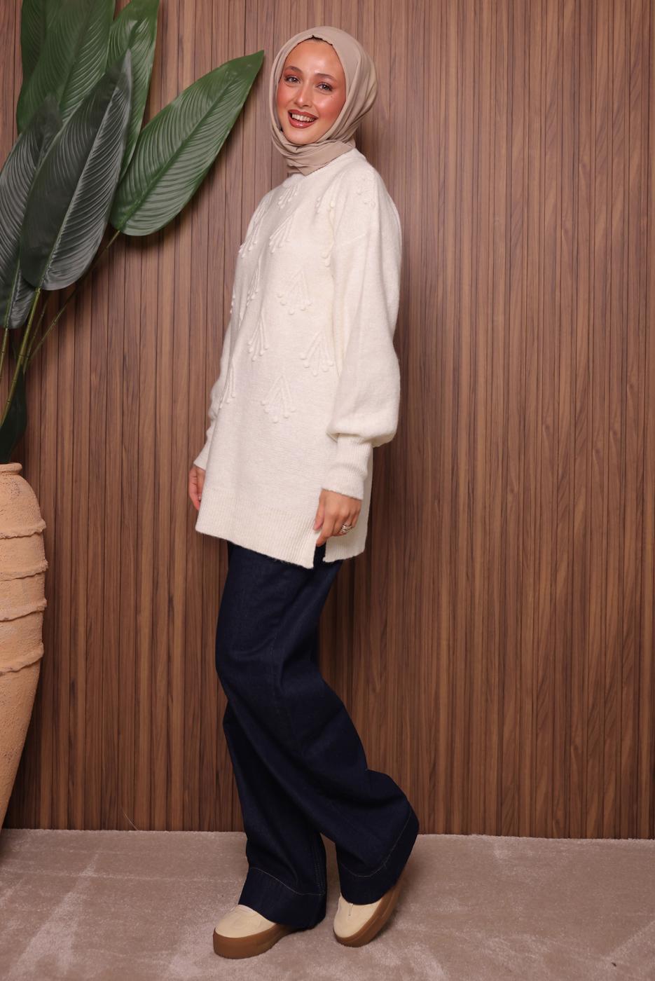 Tesettür giyim EKRU TRİKO TUNİK T 0207