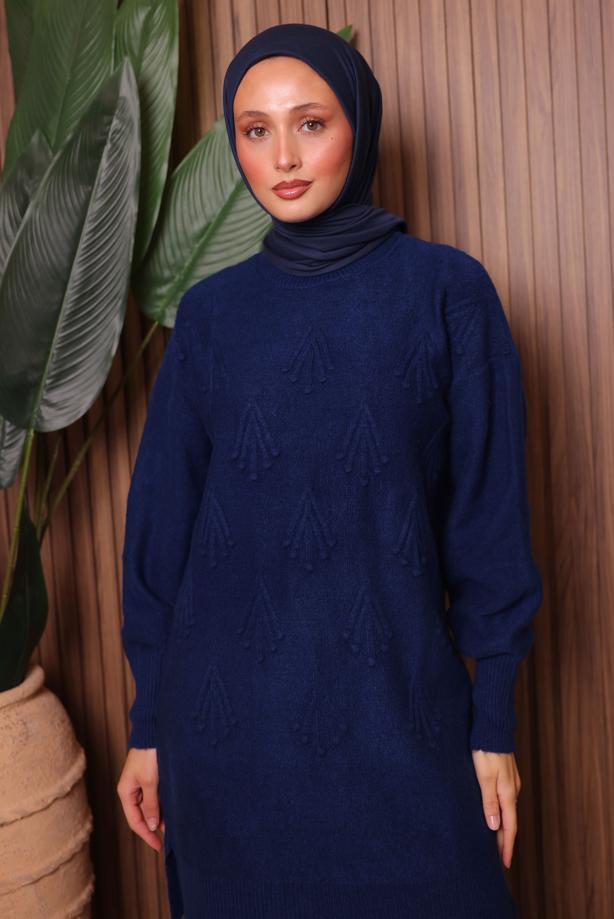Hijab clothing NAVY BLUE KNITWEAR TUNIC T 0207 - TRENDTESETTÜR