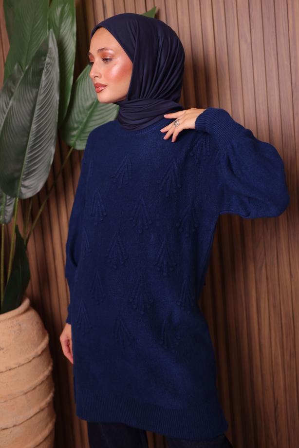 Hijab clothing NAVY BLUE KNITWEAR TUNIC T 0207 - TRENDTESETTÜR