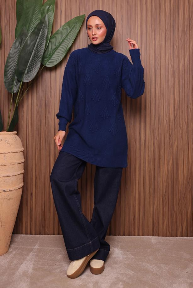 Hijab clothing NAVY BLUE KNITWEAR TUNIC T 0207 - TRENDTESETTÜR