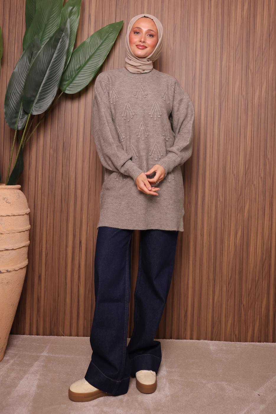 Tesettür giyim KAHVE TRİKO TUNİK T 0207