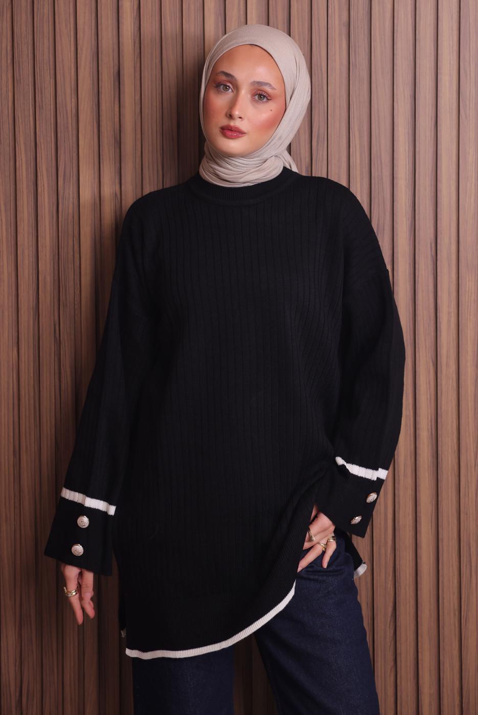 Vêtements hijab NOIR TUNIQUE EN MAILLE T 0217