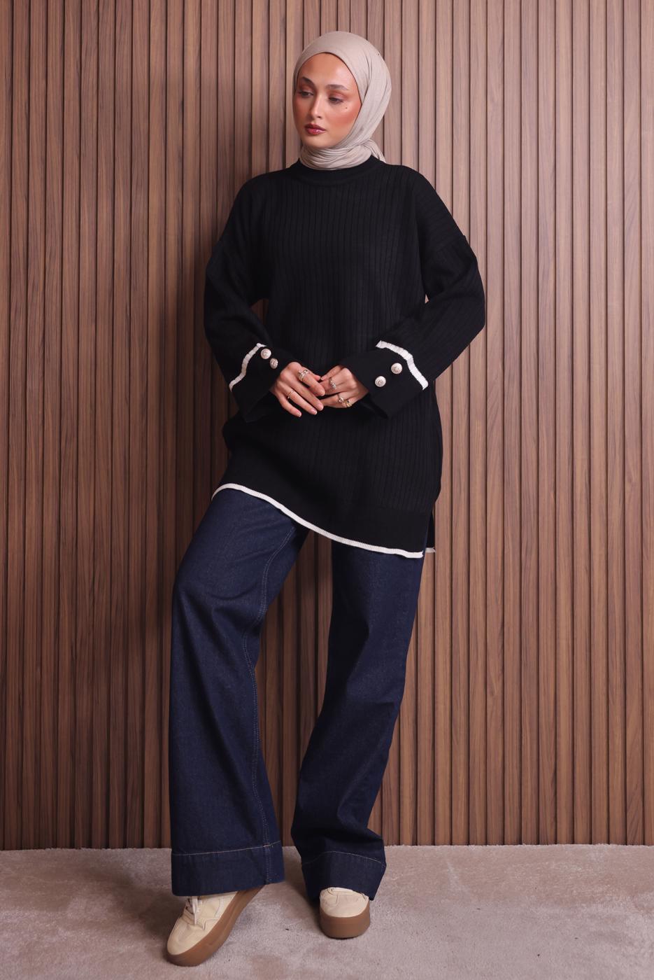 Vêtements hijab NOIR TUNIQUE EN MAILLE T 0217