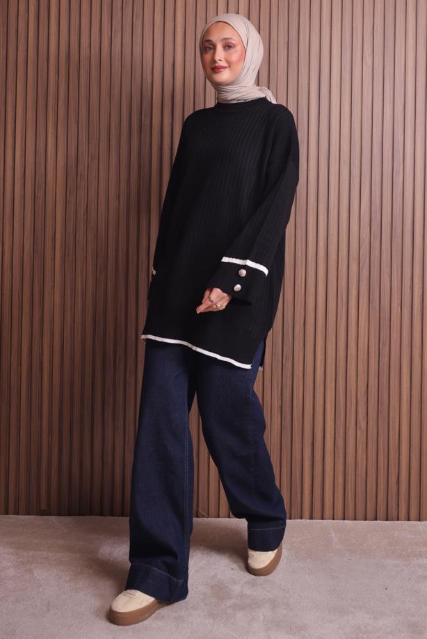 Tesettür giyim SİYAH TRİKO TUNİK T 0217 - TRENDTESETTÜR