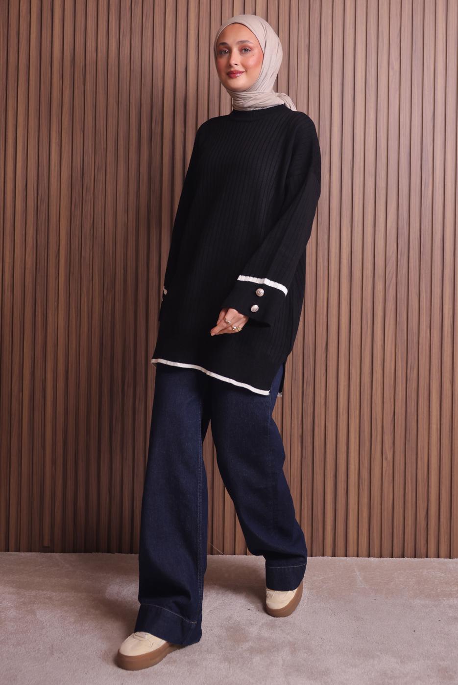 Vêtements hijab NOIR TUNIQUE EN MAILLE T 0217