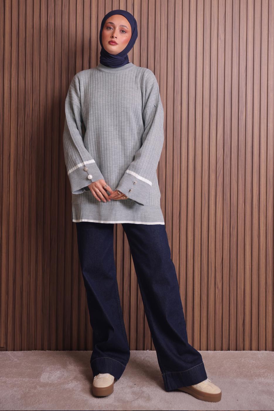 Vêtements hijab GRIS TUNIQUE EN MAILLE T 0217