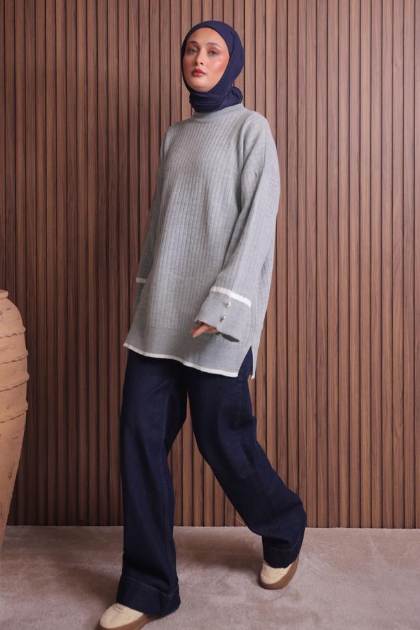 Tesettür giyim GRİ TRİKO TUNİK T 0217 - TRENDTESETTÜR