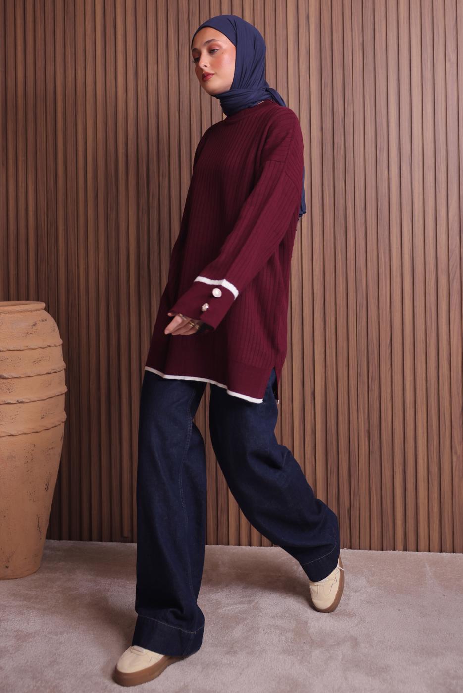 Vêtements hijab ROUGE BORDEAUX TUNIQUE EN MAILLE T 0217