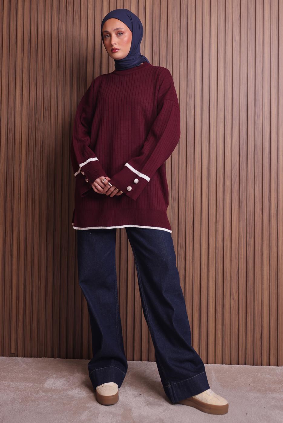 Vêtements hijab ROUGE BORDEAUX TUNIQUE EN MAILLE T 0217